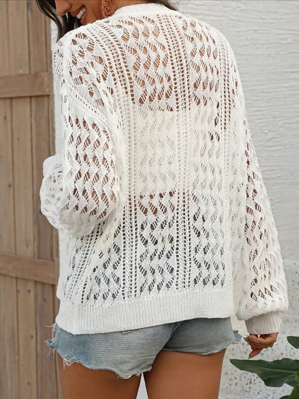 White Casual Women's V-Neck Button Front Knit Sweater Cardigan